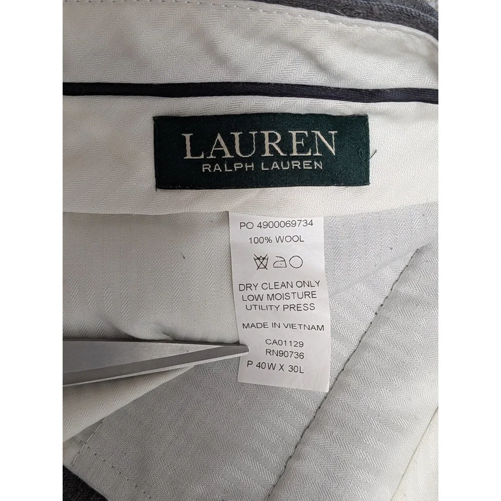 Ralph Lauren LRL Men's Grey 40x30 Wool Pleated Cuffed Dress Pants Prom Suit